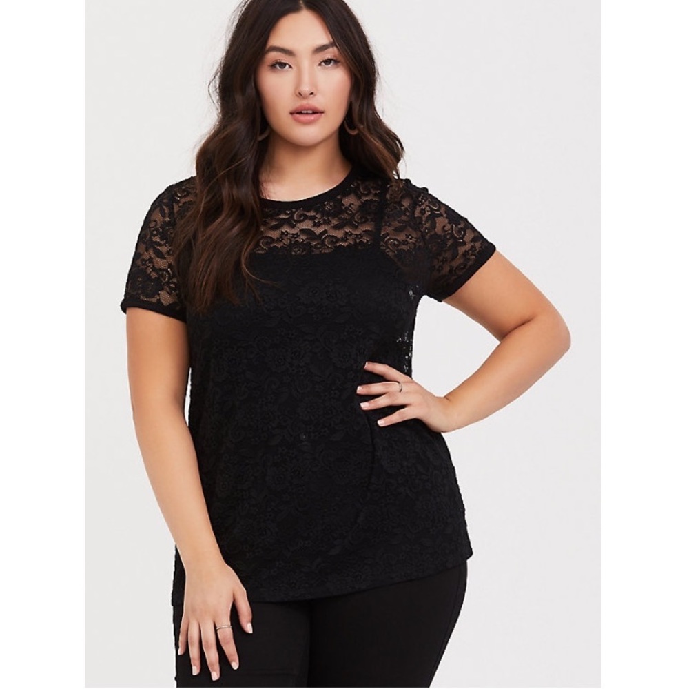 Torrid Black Lace Crew Tee